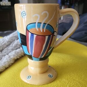 Handpainted Art Decoish Whimsical Cardinal JAZZ CAFE yellow Stem Coffee Mug